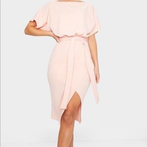 Nude Wrap Front Kimono Sleeve Midi Dress